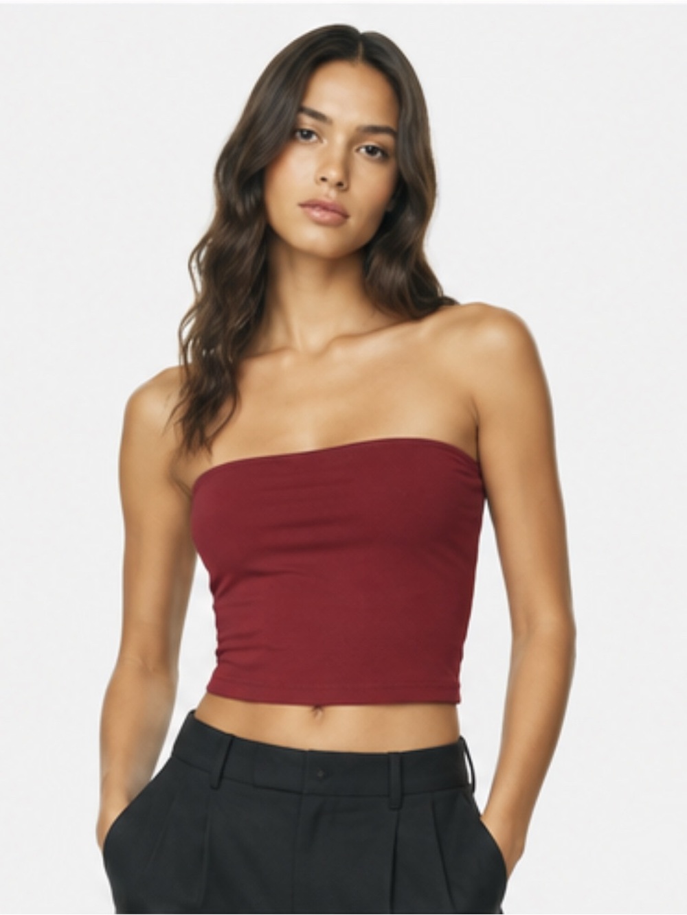Aritzia Strapless Burgundy Tube Crop Top